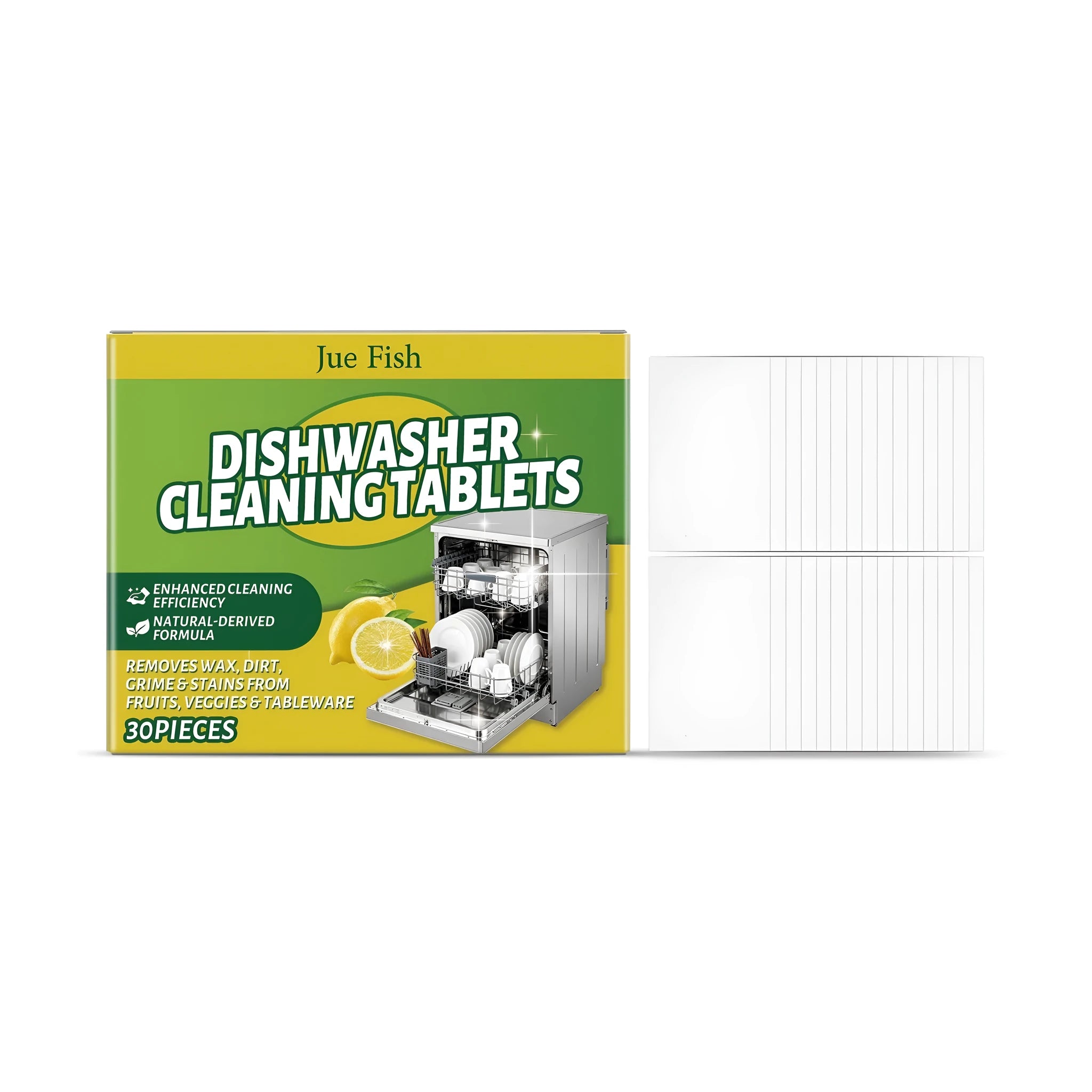 Pack of 30 dishwasher cleaning sheets with citric acid formula for limescale and grease removal