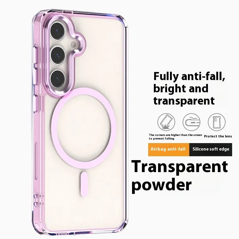 Transparent magnetic anti drop silicone phone case for Samsung Galaxy S23 FE with metal lens ring