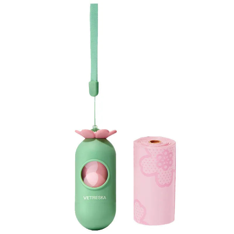 Thickened plastic dog poo bag dispenser capsule in strawberry design with a roll of scented inner bags