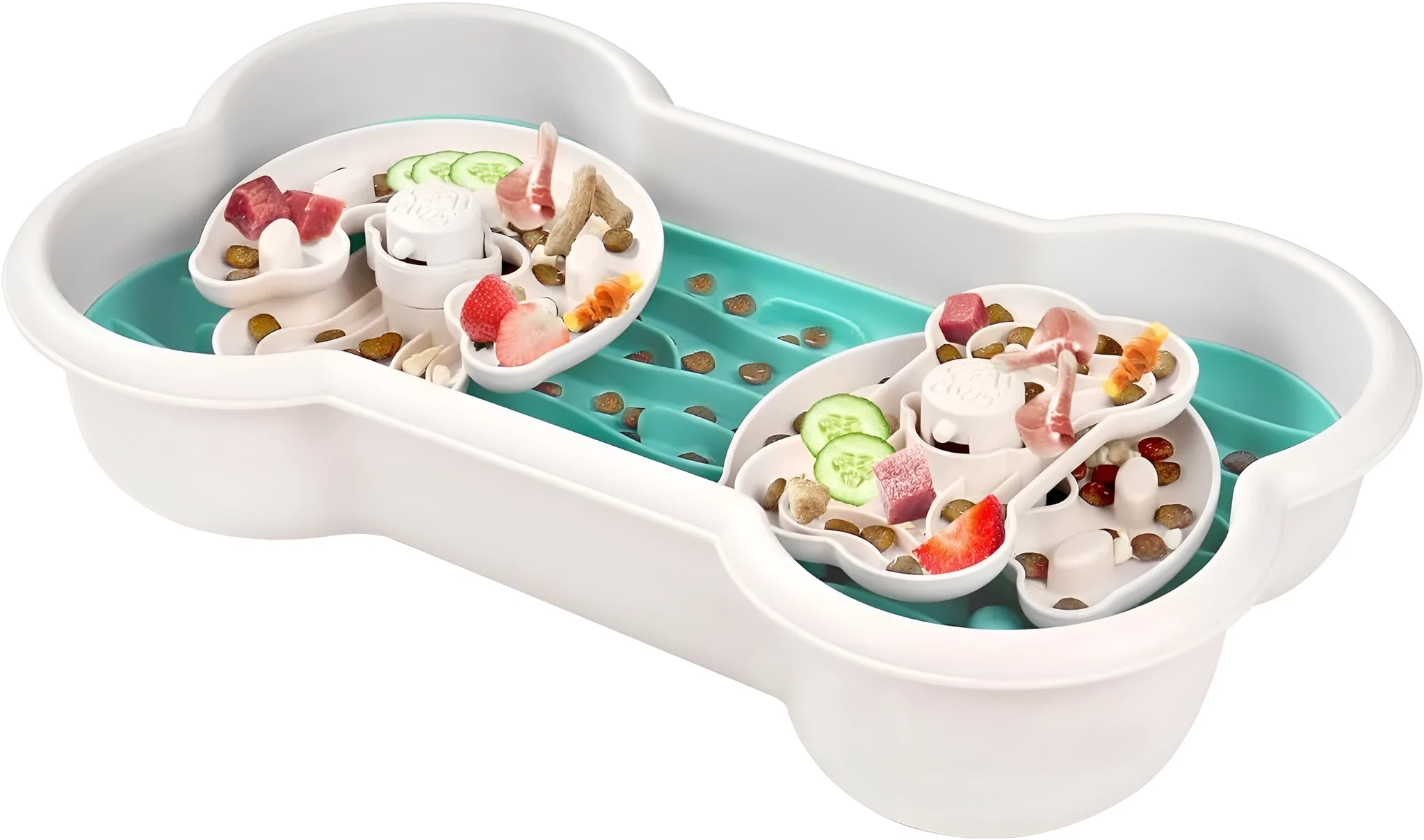 Large green three-tier dog slow feeder bowl with removable trays and suction cup base