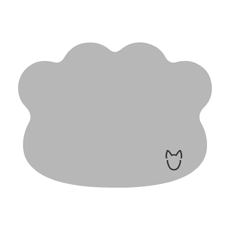 Ice silk dog cooling pad with dog head print, shown in light grey colour on a non-slip base.