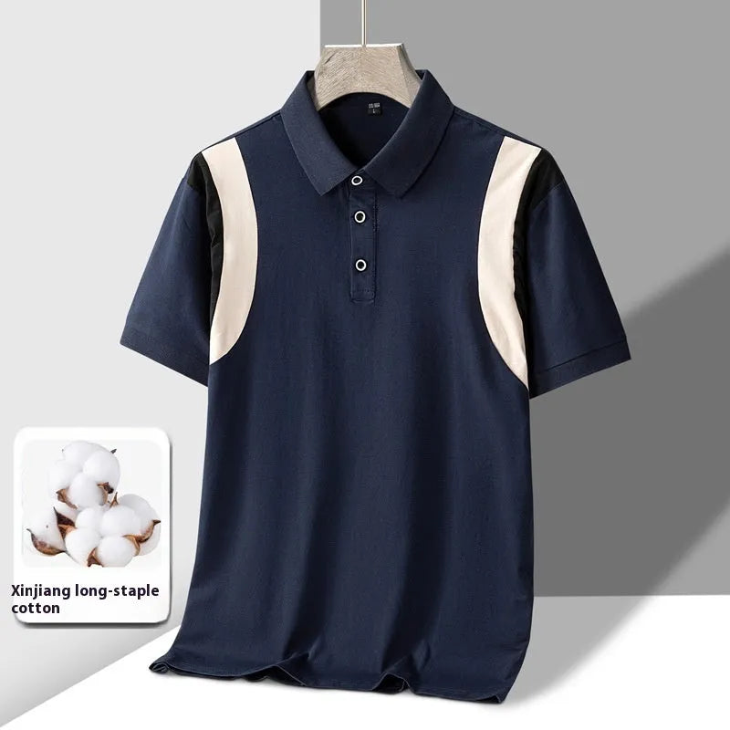 Men's striped cotton short-sleeved t-shirt in loose Korean-style fit