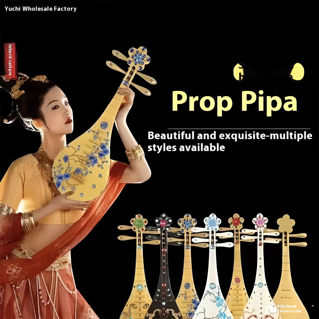 Golden Double Phoenix plastic simulation pipa prop 64.5cm long with handmade stickers and sound capability