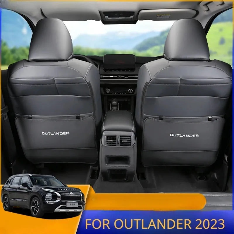 Set of three leather anti-kick pads for a Mitsubishi Outlander car seat armrest and box.