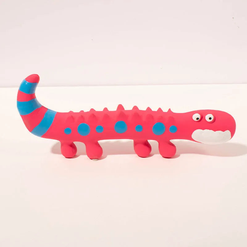 Green lizard-shaped dog chew toy with squeaker for aggressive chewing and teeth cleaning