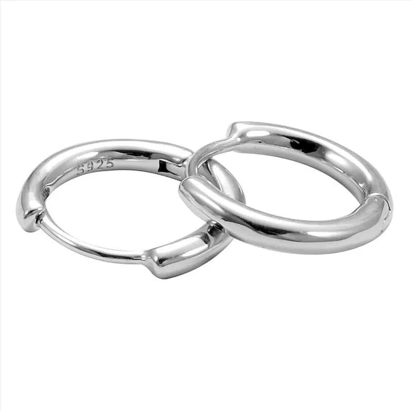 Simple round sterling silver 925 earring for unisex wear, large 14mm or small 12mm size options