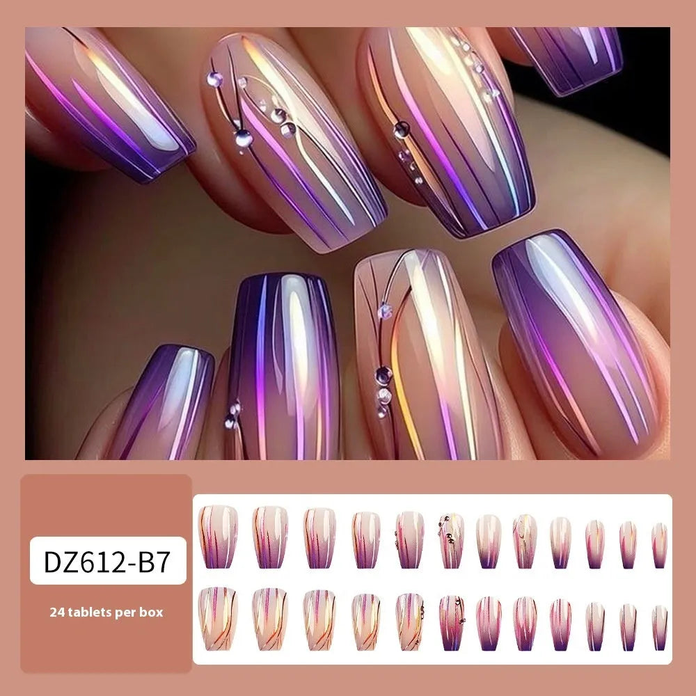 Magic purple gradient starry sky nail art sticker set with 24 designs and jelly glue.