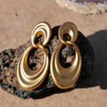 Women's French retro copper earrings with double circle construction and quicksand colour finish