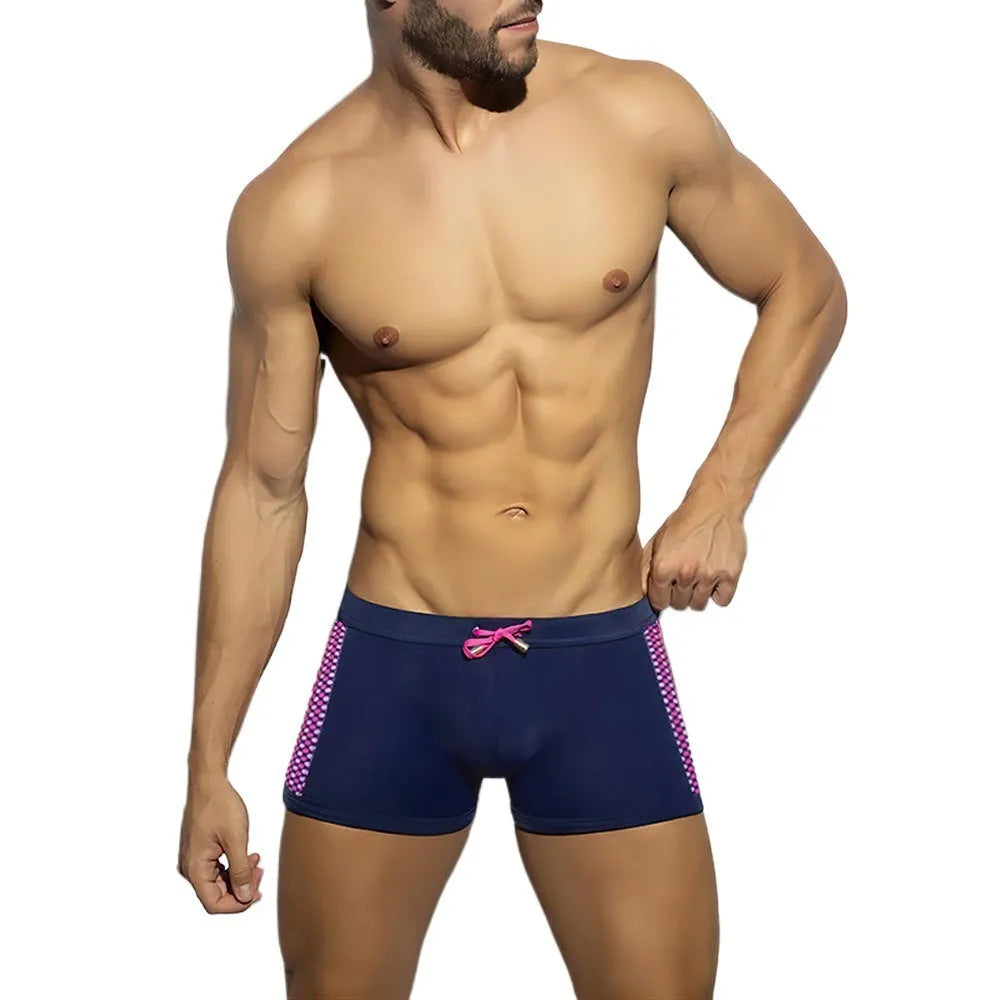 Men's polka dot print quick-dry swimming boxers in three colour options with nylon fabric