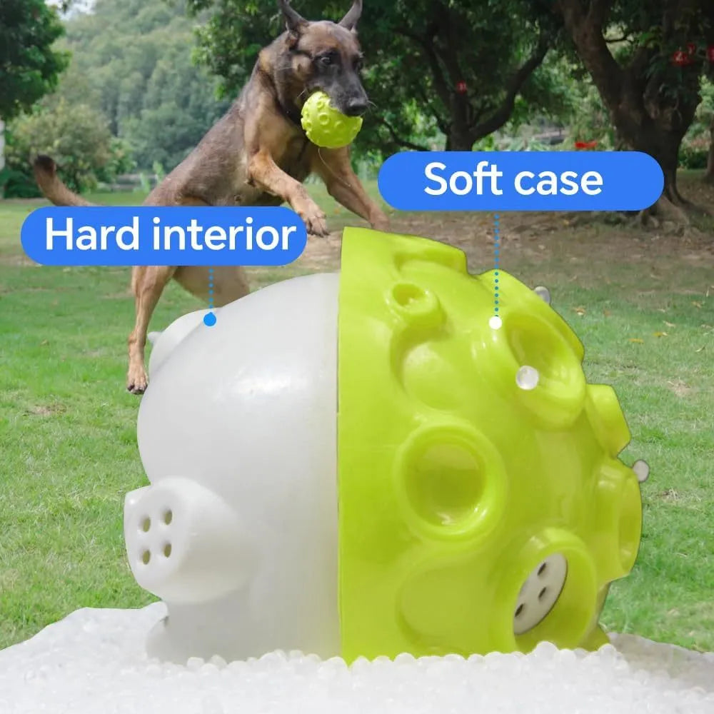 Durable dog chew ball with textured surface in multiple colours for aggressive chewers