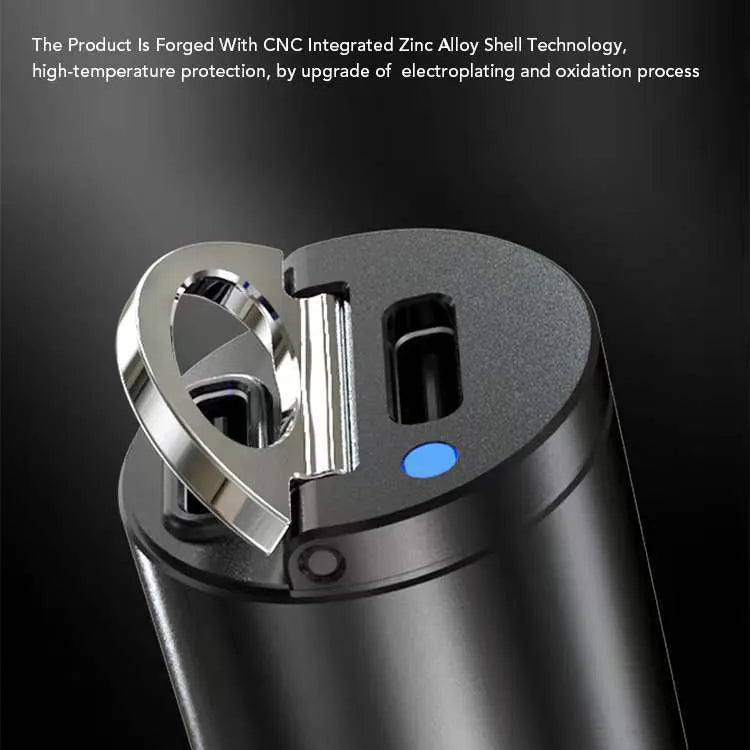 Black 30W mini car cigarette lighter charger with PD and QC 3.0 fast charging support