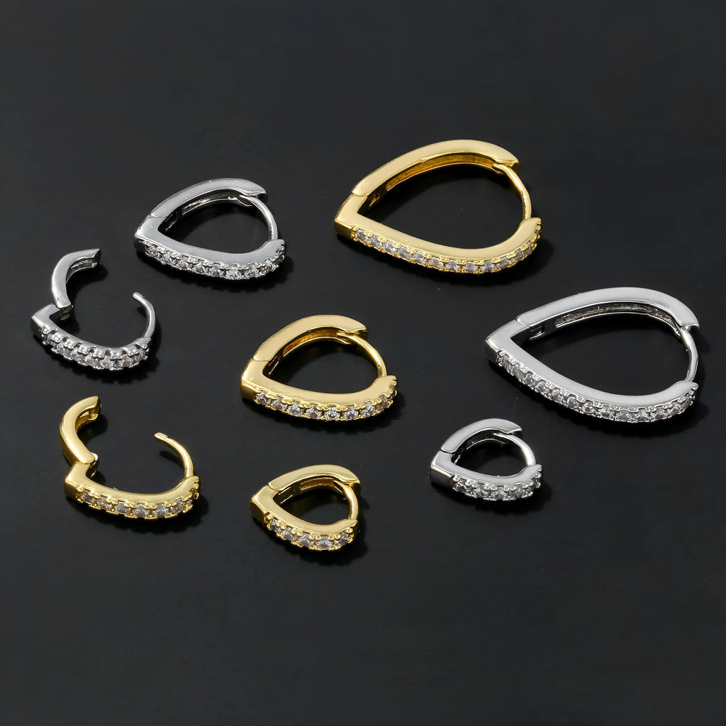 Geometric love heart ear clip in electroplated gold or white K finish on copper