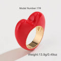 Heart-shaped three-dimensional enamel ring in zinc alloy showing raised colourful design