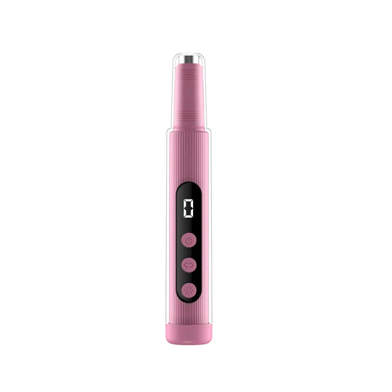 2-in-1 electric nail grinder with LED light, handheld rechargeable, in blush pink with corn head set