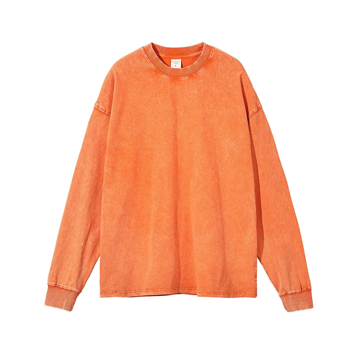 Man wearing a vintage washed batik-colour cotton long sleeve pullover with a loose, relaxed fit.