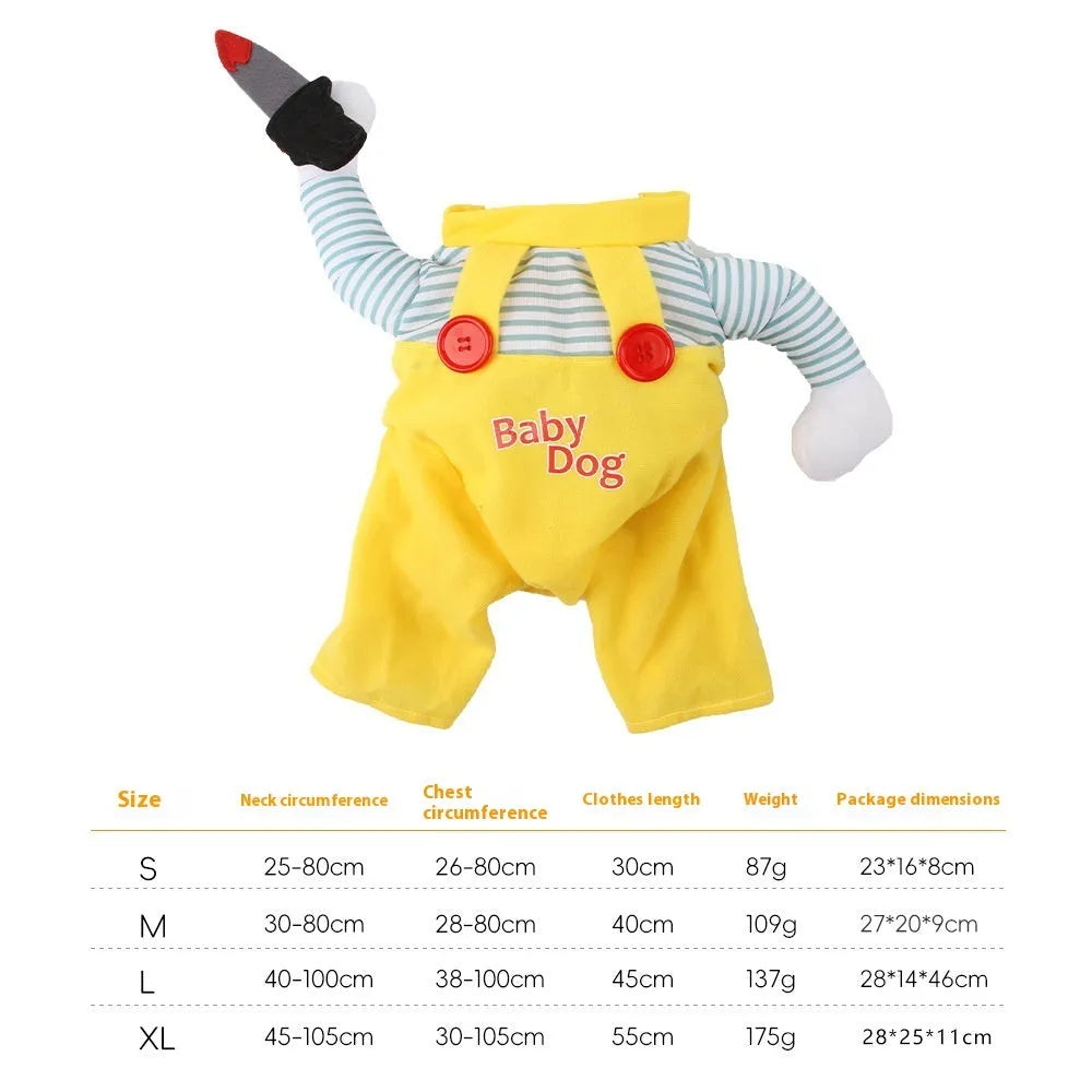 Yellow assassin themed cat costume clothing with sword motif on polyester fabric