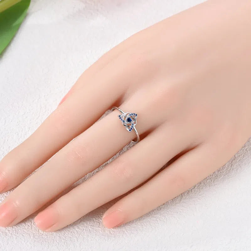 925 sterling silver heart-shaped dreamcatcher ring in blue colour adjustable opening