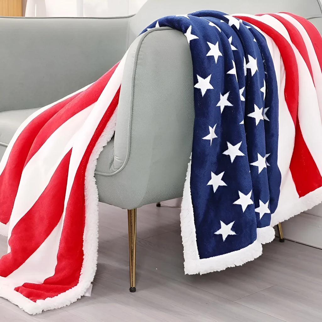 British style lambswool polyester blanket with striped pattern showing size options