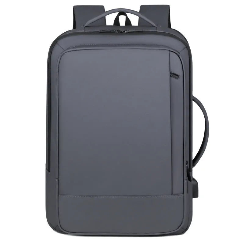 Men's black waterproof Oxford cloth backpack with curved shoulder straps showing business design