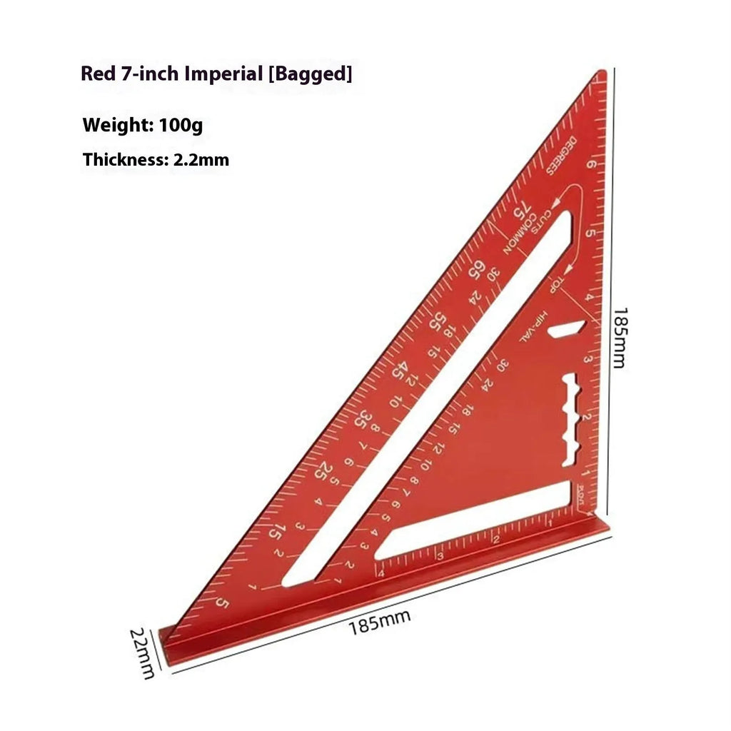 Red 7inch metal combination angle ruler with metric scales for surveying
