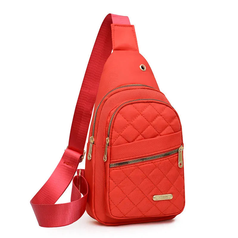 Oxford cloth crossbody sports chest bag in multiple colour options including dark blue, black, red, purple, and pink