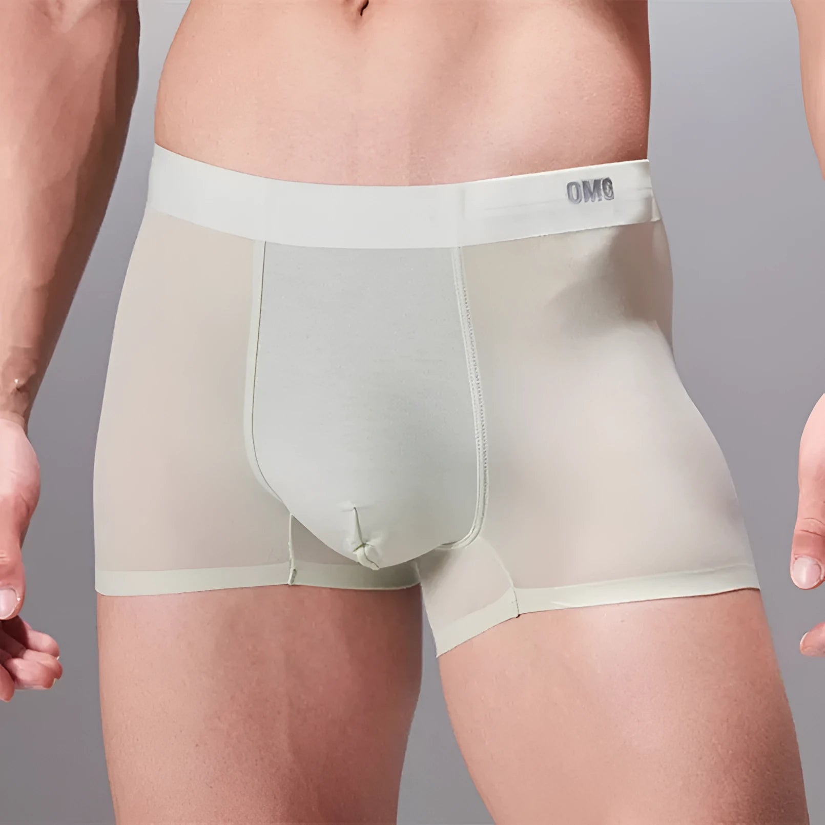 Men's lightweight seamless fitness underwear shorts in blue, shown flat.