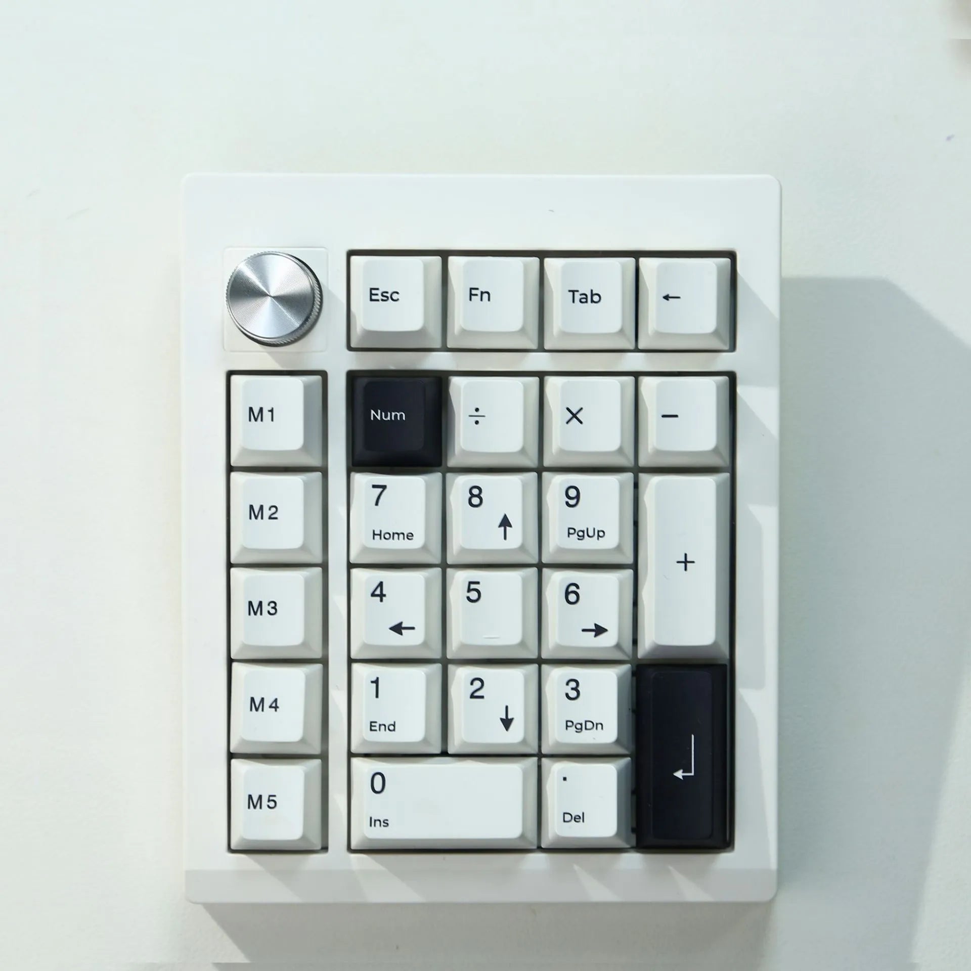 Black and white wireless mechanical numeric keyboard with three connectivity modes