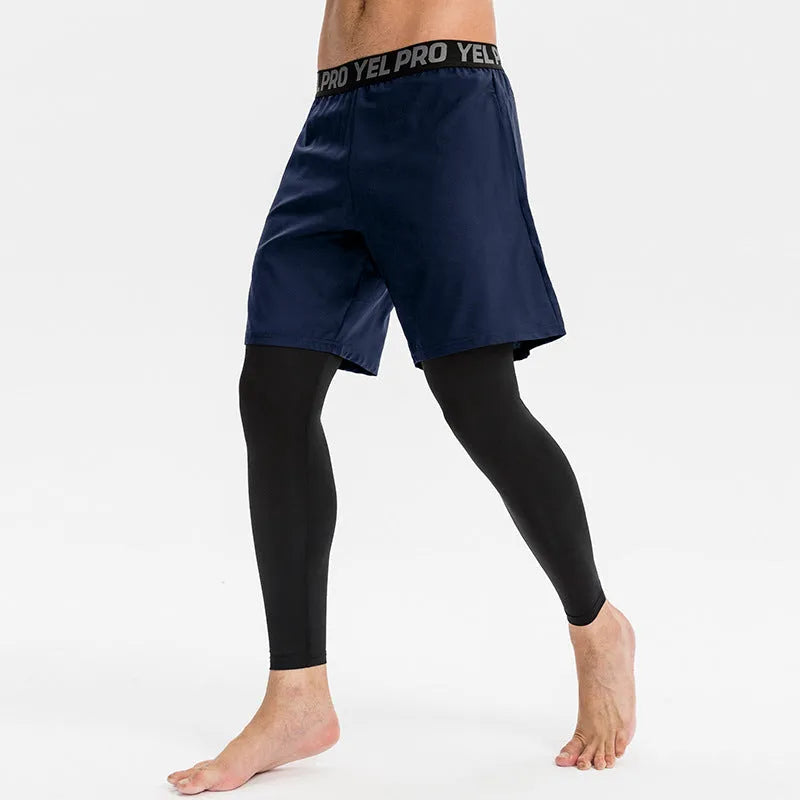 Men's grey quick-drying high elastic tight pants for fitness and running