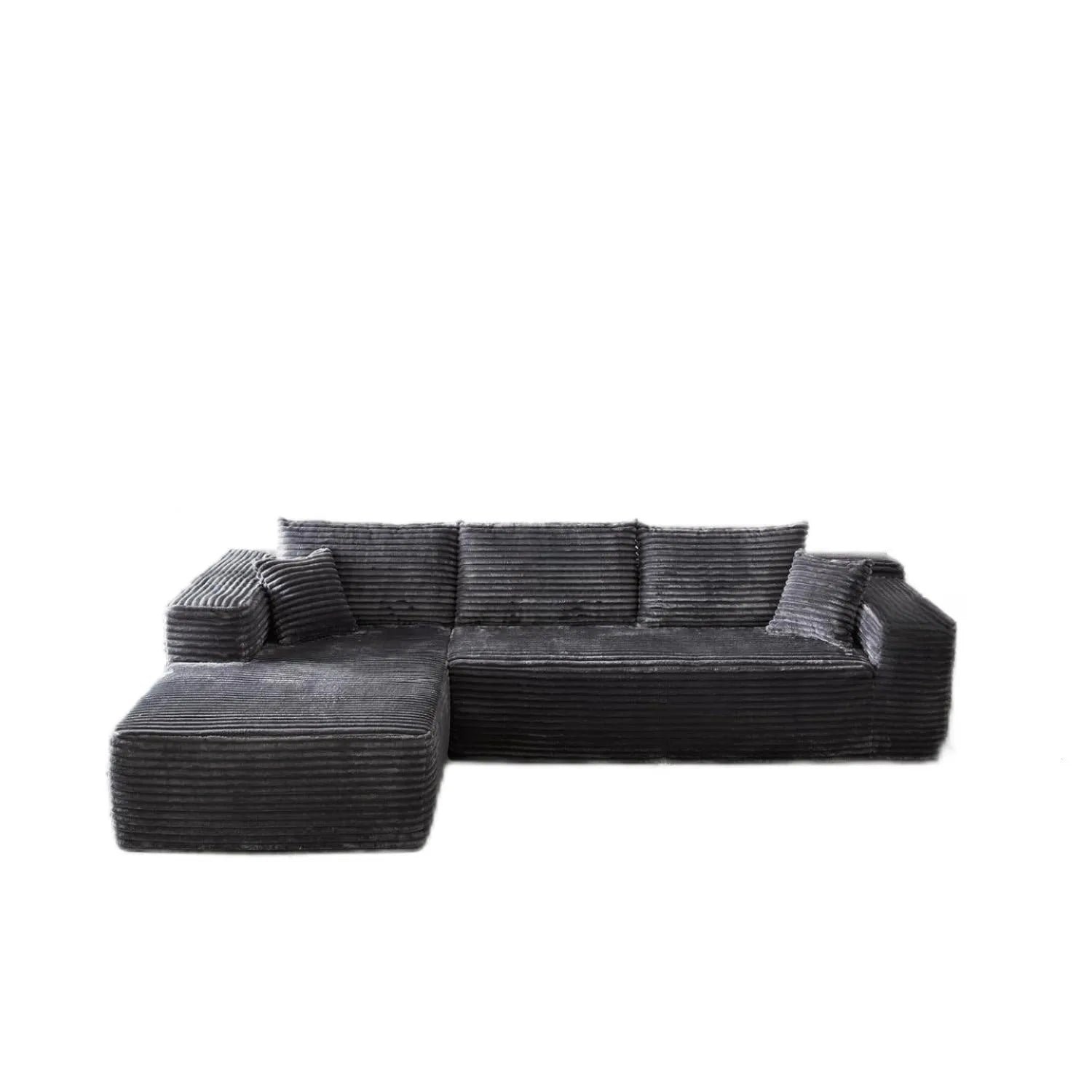 Modern minimalist flannel sofa in beige colour, no assembly required, for living room or office use