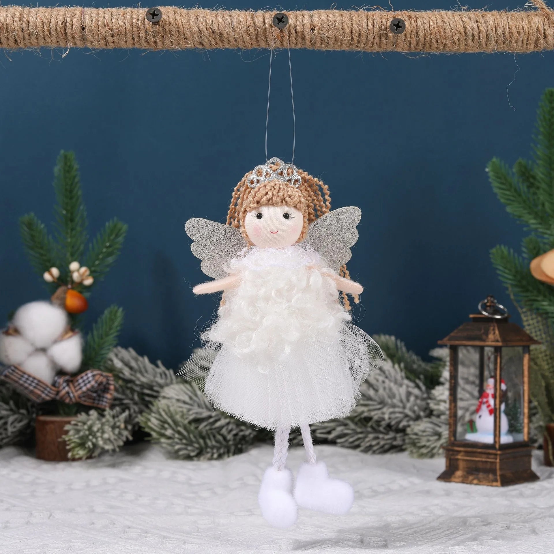Christmas angel girl fabric pendant charm for high ponytails in white, pink, and khaki colours.