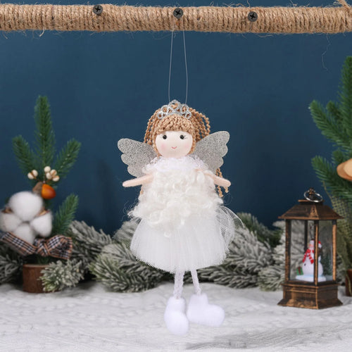Christmas angel girl fabric pendant charm for high ponytails in white, pink, and khaki colours.