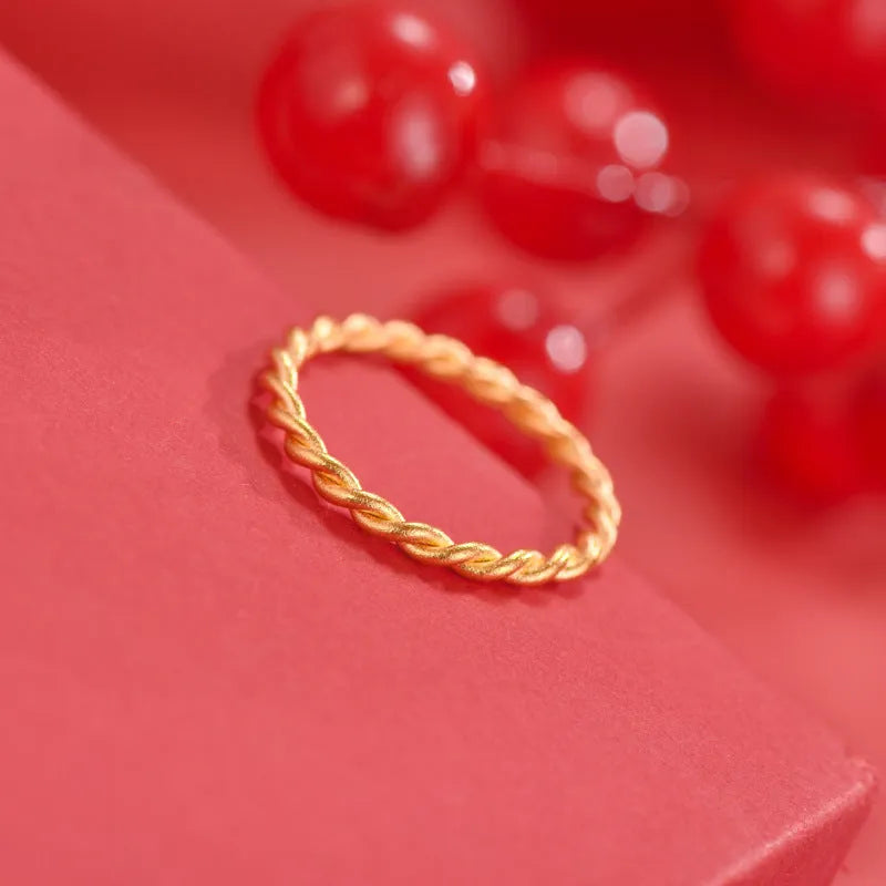 Brass gold plated women's ring showing twist, simple bracelet matte, and simple bracelet glossy style options