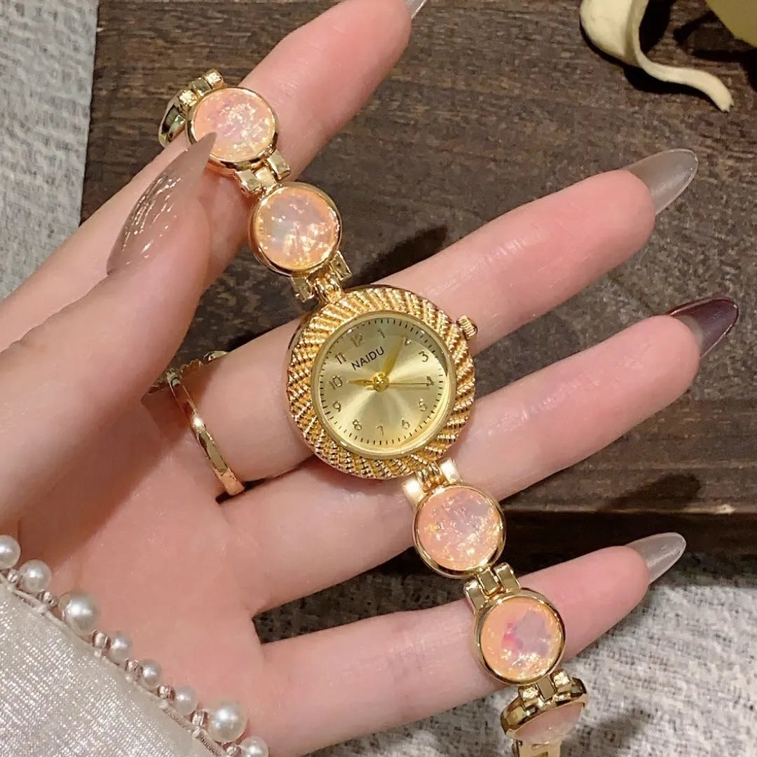 Women's quartz watch with 25mm round dial in six colour options including milky white and dark green