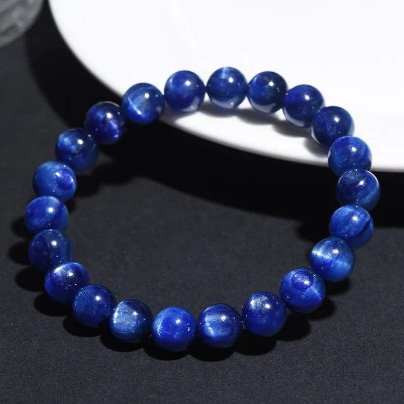 Natural blue crystal ball bracelet with geometric Ruyi design and polished 7A grade crystal beads