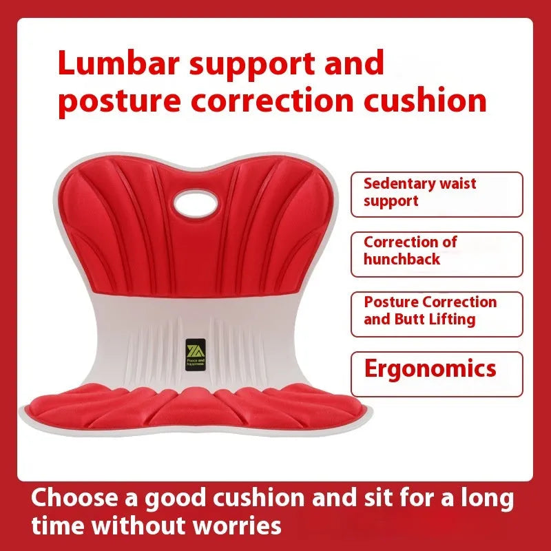 Ergonomic waist support cushion on office chair in grey colour