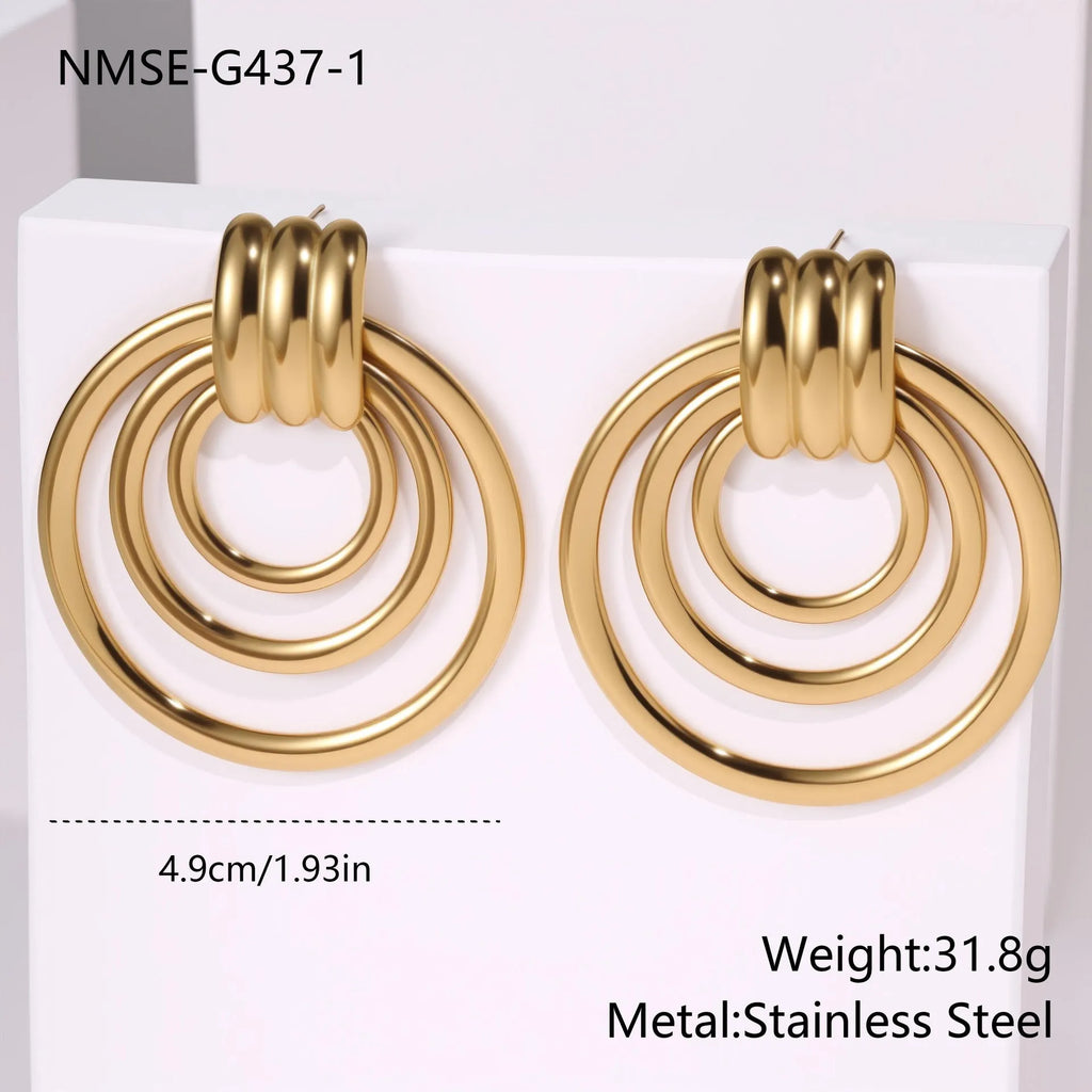 18K gold plated stainless steel geometric circle earrings with gold finish for women