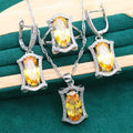 Anti-allergy zircon jewellery set with necklace, earrings, ring and bracelet in yellow or olive alloy colours