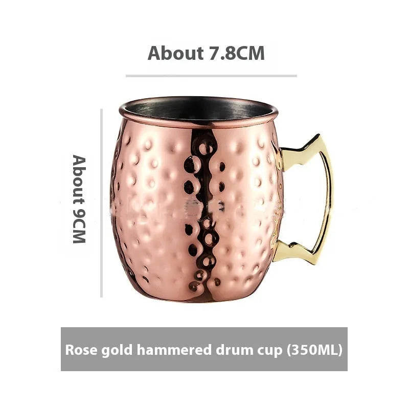 Stainless steel Moscow Mule cup with copper interior in silver, gold, rose gold or black colours