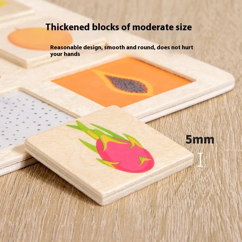 Wooden Montessori matching puzzle board with colour pieces, 17.5cm diameter, in colour box packaging