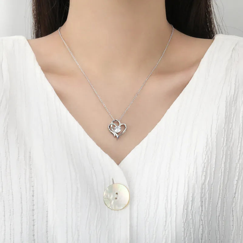 Women's 925 silver heart pendant necklace in platinum, gold, or rose gold plating