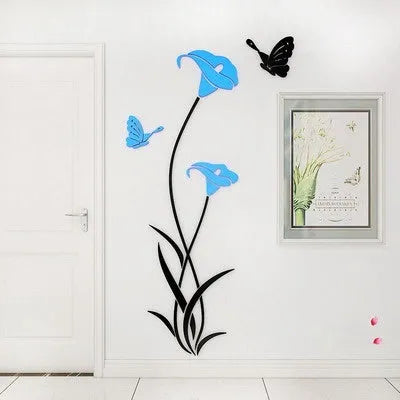 3D acrylic lily wall sticker in six colour options with dimensional floral design