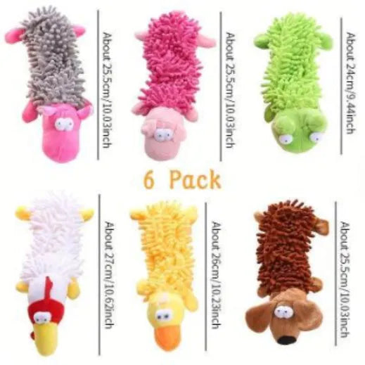 Brown dog design microfiber plush molar toy for horses shown beside pink pig version