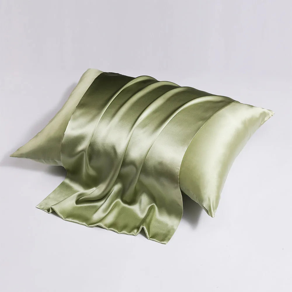 Double-sided silk pillowcase with concealed zip in baby blue colour showing size options