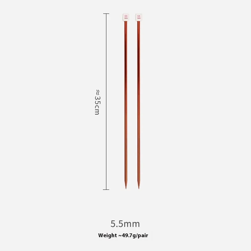 Set of lengthened crochet hooks with caps in 13 sizes from 2.0mm to 10.0mm, two hooks per size.