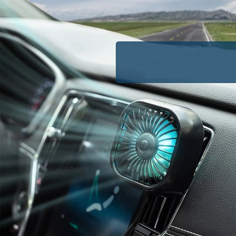Small USB car fan with three-speed controls for vehicle ventilation
