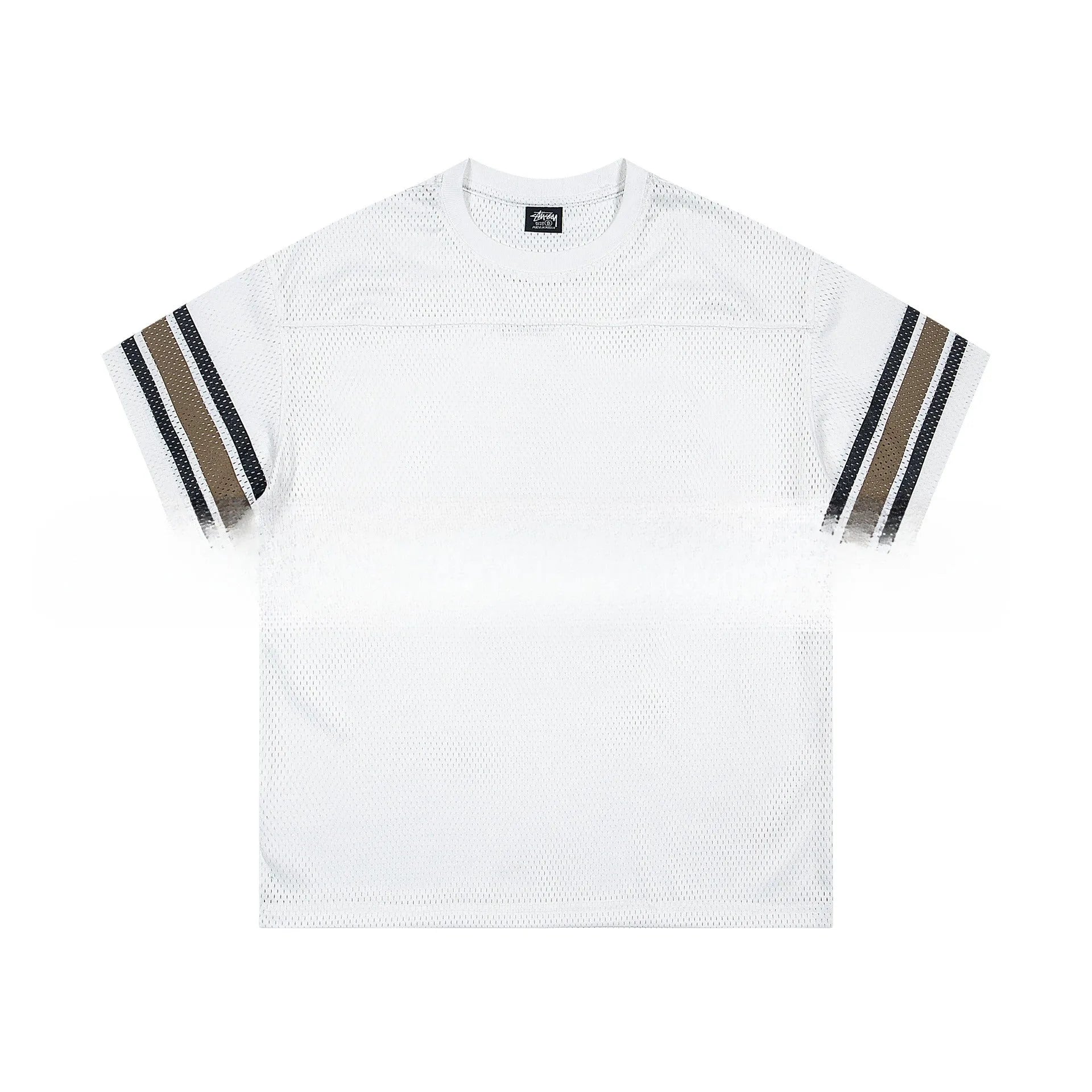 Cotton sports jersey letter print short sleeve pullover in black, loose fit, front view
