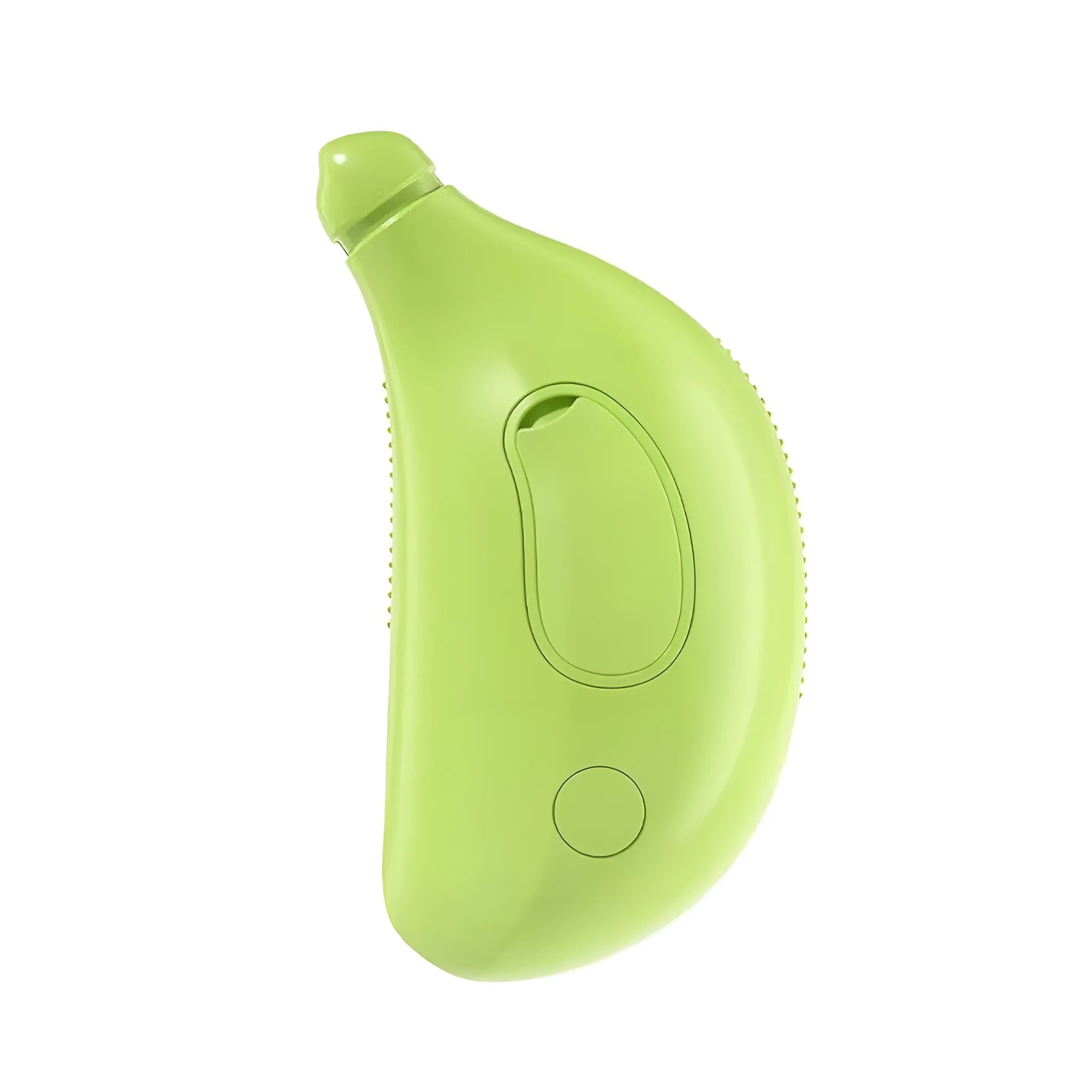 Rechargeable cat steam brush with silicone construction and cat paw-shaped teeth in green or yellow colours