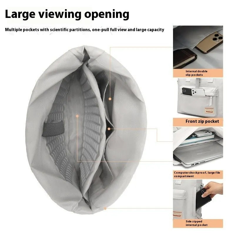 Shockproof inner liner laptop bag in waterproof nylon showing medium and large size options for 13.3-inch to 15.6-inch laptops