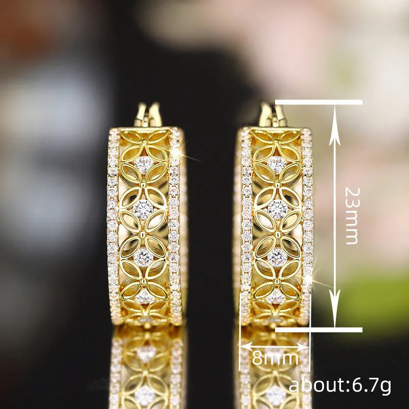 Copper geometric ear clips with horse eye flower butterfly motifs in yellow gold colour