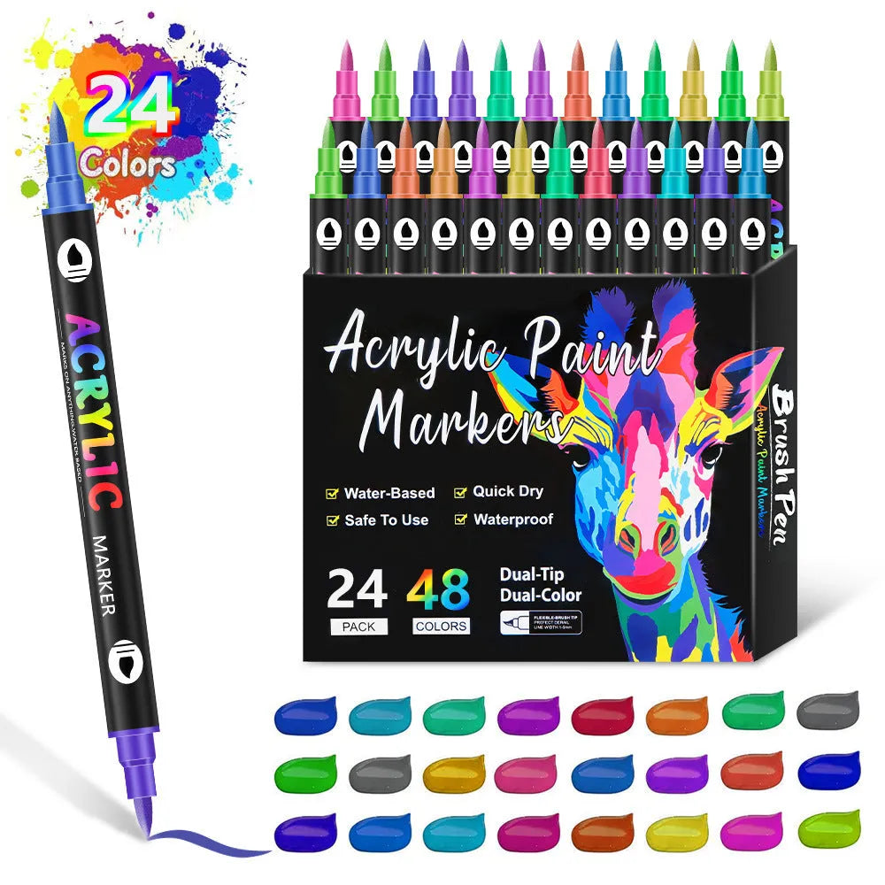 Set of washable double-headed acrylic marker pens showing opaque colour options